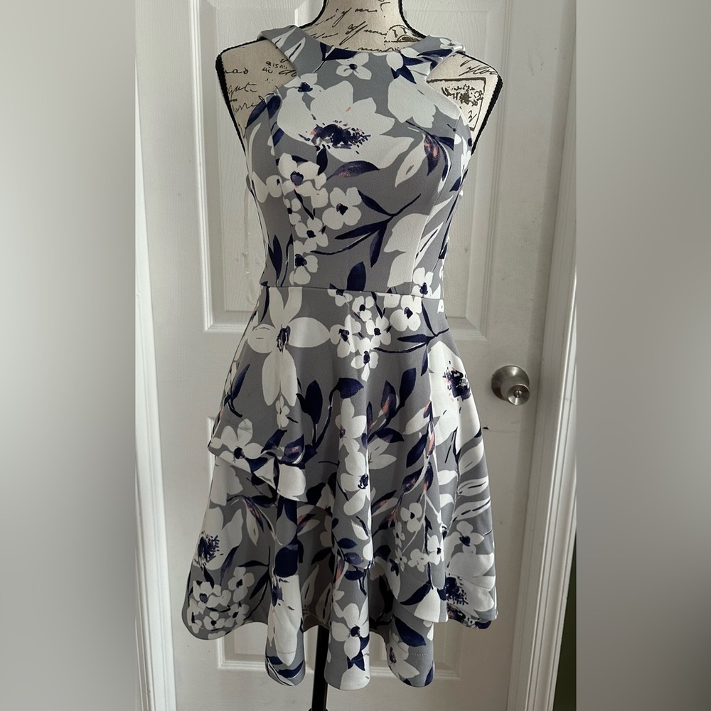 Speechless Floral Mini Dress - Gray and Navy